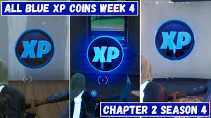 Epic introduced xp coins to help players level up faster. All 3 Blue Xp Coins Locations Week 4 Deja Blue Punch Card Fortnite Chapter 2 Season 4 Youtube