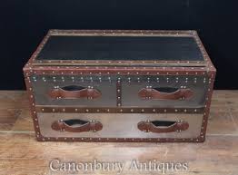 20'' h x 37.5'' w x 23.5'' d. Aviator Luggage Trunk Metal Steamer Box Case Side Table