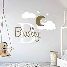 Amazon Com Custom Name Initial Moon Clouds Stars Baby Boy Nursery Wall Decal For Baby Room Decorations Mural Wall Decal Sticker For Home Children S Bedroom Mm109 Wide 42 X