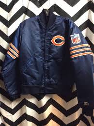 Baseball Style Jacket Satin Chicago Bears Nfl Patch Striped Sleeves Boardwalk Vintage