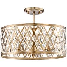 Possini Euro Design Modern Ceiling Light Semi Flush Mount Fixture Satin Brass Drum 16 1 2 Wide Crystal For Bedroom Living Room Target