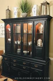 8 pc american drew wood dining room set including hutch, table w/leaf, 6 chairs. Update Your Hardware For Under 20 Heirloom Refinery Painted China Cabinets Furniture Renovation Black Chalk Paint Furniture