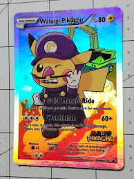 Waluigi Pikachu Full Art Rainbow Holo Custom Orica Pokemon Etsy In 2020 Pokemon Cards Pokemon Pikachu