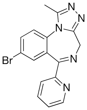Chemical structure of Pyrazolam reference standard, AI generated