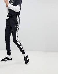 Adidas Originals Three Stripe Cuffed Sweatpants In Black Discover Fashion Online Tomboy Style Outfits Track Pants Outfit Adidas Outfit