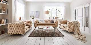 Chesterfield Sofa Garnitur 3 2 1 Samt Stoff Creme Emma Moderne Barock Mobel Chesterfield Sofa Couchgarnitur Chesterfield Mobel