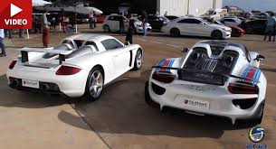 Past Vs Present Porsche Carrera Gt Takes On 918 Spyder Carscoops Porsche Carrera Gt Porsche Gt Porsche 918