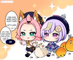 Makeup • klee qiqi & zhongli. Drew Fanart Of Qiqi And Diona Adventures Twitter Usagisii Genshin Impact