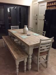 Farmhouse Dining Table With Reclaimed Wood Top And Bench Made Etsy In 2020 Farmhouse Dining Room Table Farmhouse Dining Farmhouse Dining Table
