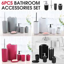 The base is made of painted stoneware and the brush is made of a shaft of. 6pcs Plastic Bathroom Accessories Set Toothbrush Holder Cup Soap Dispenser Toilet Brush Trash Can Buy From 24 On Joom E Commerce Platform