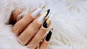 Gold and black nail tutorial (lulus.com fashion blog). Classic Black And White Nails With Gold Leaf Youtube
