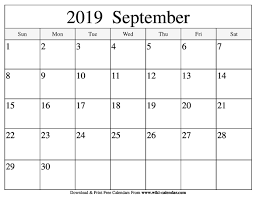Blank September 2019 Calendar Printable Calendar Template Calendar 2019 Printable September Calendar