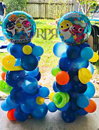 Baby Shark Organic Balloon Columns Shark Themed Birthday Party Shark Theme Birthday Shark Party Decorations
