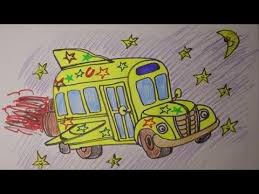 How To Draw Magic School Bus Easy Fast Mr Cute Cartoon Drawing Club Cute Cartoon Drawings Magic School Bus School Bus Drawing