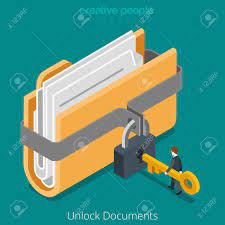Unlock Folder Secure Data File Document With Lock Key Icon Flat Key Icon Isometric Design Unlock