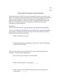 Transcription and translation worksheet answers. Translation Webquest