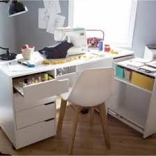 South Shore 58 12 In Pure White Rectangular 4 Drawer Writing Desk With Casters 7550728 The Home Depot Craft Table Sewing Craft Table Sewing Table