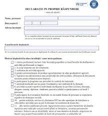 Autoritățile române au publicat noul model de declarație pe propria răspundere necesar pentru a circula în localitățile în care sunt în vigoare restricții de circulație după ore 20:00. DeclaraÈ›ia Pe Propria RÄƒspundere Pentru IeÈ™irea Din Localitate S A Schimbat Din Nou DescarcÄƒ Modelul Financial Intelligence