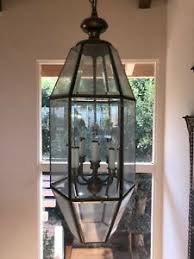 Vintage Large Brass Beveled Glass Foyer Chandelier Light Hanging Lamp Mcm Ebay
