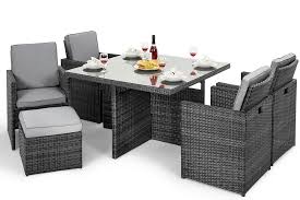 Maze Rattan Garden Furniture Grey 4 Seater Cube Set With Footstools Cube Footstools Furn Rattan Garden Furniture Rattan Furniture Set Patio Furniture Pillows
