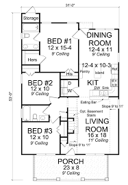 These clever small plans range from 1,000 to 1,100 square feet and include a variety of layouts and floor plans. House Plan 61439 Traditional Style With 1277 Sq Ft 3 Bed 2 Bath