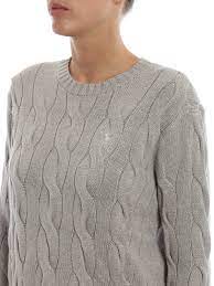 The thick knitted stocking features a deep grey cable knit design, soft ivory cuff and. Crew Necks Polo Ralph Lauren Cable Knit Melange Grey Cotton Sweater 211706244005