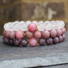 Ultimate Love Rose Quartz Rhodonite Pink Tourmaline Rhodochrosite Yoga Wrist Mala Bracelet Set Pink Bracelet Pink Tourmaline Mala Mala Bracelet Set Pink Bracelet Gemstone Bracelets