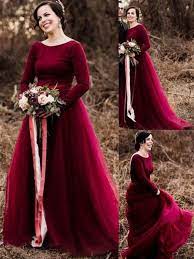 Burgundy Long Sleeves Tulle Simple A Line Bride Wedding Dresses Rpd2110 Wedd Tulle Wedding Skirt Long Sleeve Bridesmaid Dress Burgundy Bridesmaid Dresses Long