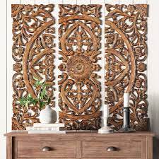 One Allium Way 3 Piece Wood Panel Wall Decor Set Birch Lane Carved Wood Wall Art Balinese Decor Wood Panel Wall Decor