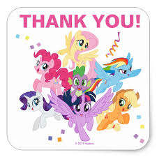 Printed on white satin adhesive stock. My Little Pony Hot Pink Birthday Thank You Square Sticker Custom Fan Art
