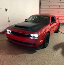 1969 Dodge Charger Rt Matte Black Dodge Challenger Srt Demon Painted In Torred W A Matte Black Hood Photo Taken By Chica Challenger Srt Demon Dodge Challenger Srt American Muscle Cars Dodge