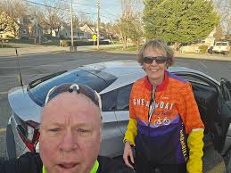 Mary braved the wind for a good ride today. Big head wind