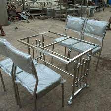 Our collection of tables come in a multitude of sizes, finishes and expressions, making them an ideal fit for dining settings and home offices alike. Contemporary Silver Ss Hotel Dining Table With 4 Chairs Rs 9000 Piece Id 16603347497