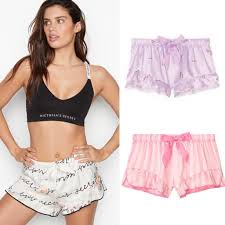 Brand New Authentic Vs Satin Ruffle Shorts Size Xl 2 Designs Women S Fashion Bottoms Other Bottoms On Carousell