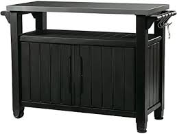 Amazon Com Keter Unity Xl Portable Table And Storage Cabinet In Dark Grey Garden Outdoor In 2020 Patio Storage Grill Table Entertainment Storage