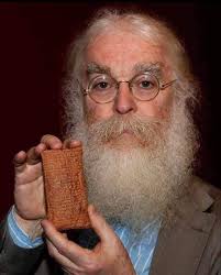 Dr Irving Finkel holding a 3770-year-old tablet, that tells the story of  the god Enki speaking to the Sumerian king Atram-Hasis (the Noah figure in  earlier versions of the flood story) and