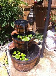 This 3 Tier Wooden Whiskey Barrel Outdoor Patio Water Garden Fountain Kit Will Create An Instant Patio Water Fountain Water Fountains Outdoor Fountains Outdoor