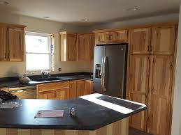 Rustic Hickory Cabinets Black Laminate Countertops Ge Slate Appliances Modern Oak Kitchen Black Laminate Countertops Modern Kitchen Appliances