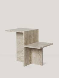 A Sculptural Travertine Side Table Inspired By Japanese Minimalism Distinct Side Table Design By Ferm Li In 2020 Side Table Design Minimal Furniture Side Table Decor