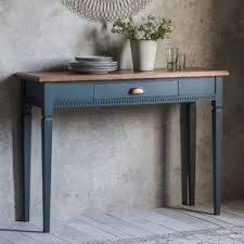 Solid Wooden Console Table With Handy Drawer Finished In A Blue Grey Paint Wooden Console Table Blue Console Table Wooden Console