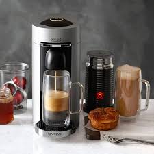 A few years ago, nespresso began experimenting with a completely different capsule design for their innovative coffee machines, and came up with a new style of machine and capsule that produced a different style of coffee: Nespresso Vertuoplus Deluxe Coffee Maker Espresso Machine By De Longhi With Aeroccino Williams Sonoma