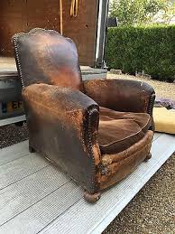Stunning Conker Brown French Leather Antique Vintage Club Chair Leather Decor Shabby Chic Sofa Tan Leather Chair