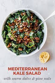 Mediterranean Kale Salad With Dates Pine Nuts Aegean Delight Recipe Vegan Lunch Recipes Kale Salad Vegan Salad Recipes