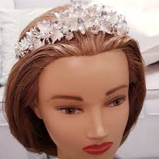 Couture Glass Imitating Floral Crown, Bridal Wreath, Bridal White Headband,  Floral Whimsical Garland, Wedding White Headpiece, Handcrafted