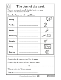 Days of the week worksheet for kindergarten the third activity is a list of the days of the week which children will need to trace. Days Of The Week Kindergarten Writing Worksheet Greatschools
