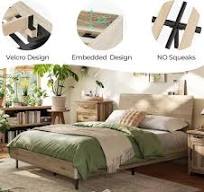 LINSY Cadre de lit plateforme en bois avec tête de lit ergonomique, étagère  de rangement, montage facile en 45 minutes, silencieux, pas besoin de ...
