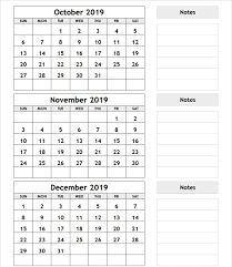 3 Month Calendar October November December 2019 Calendar Printables Printable Calendar Template Planning Calendar