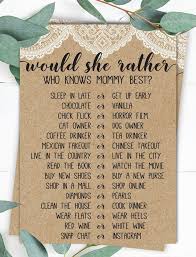 Would She Rather Who Knows Mommy Best Baby Shower Game Rustic Baby Shower Country Baby Shower Baby Lace Baby Shower Baby Shower Winter Rustic Baby Shower
