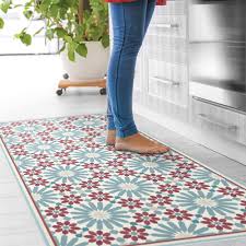 Vinyl Floor Mat With Moroccan Tiles In Blue And Red Kitchen Etsy Vinyl Floor Mat Vinyl Flooring Retro Vinyl Flooring