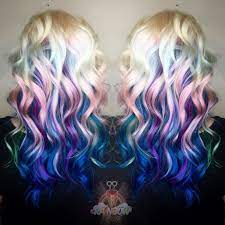 Feminine pink and blonde curls. Blonde And Rainbow Hair Pastel Hair Blue Hair Pink Hair Green Hair Rainbow Hair Hair Inspiration Color Vivid Hair Color